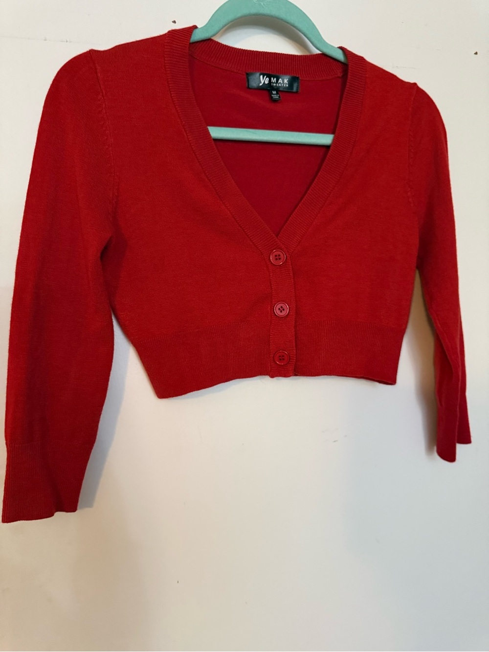 Red Cropped Button Front Cardigan